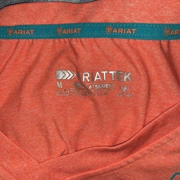 Ariat Womens Orange V-Neck Short Sleeve Performance Tee M - Picture 2 of 10